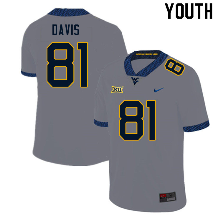 Youth #81 Treylan Davis West Virginia Mountaineers College Football Jerseys Sale-Gray - Click Image to Close